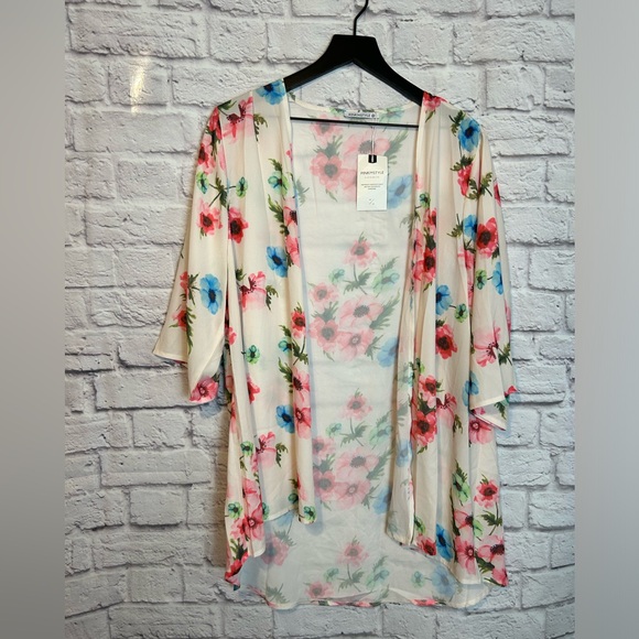 Ivory Floral Kimono/ Beach Coverup / Topper Size Medium New - Picture 5 of 5